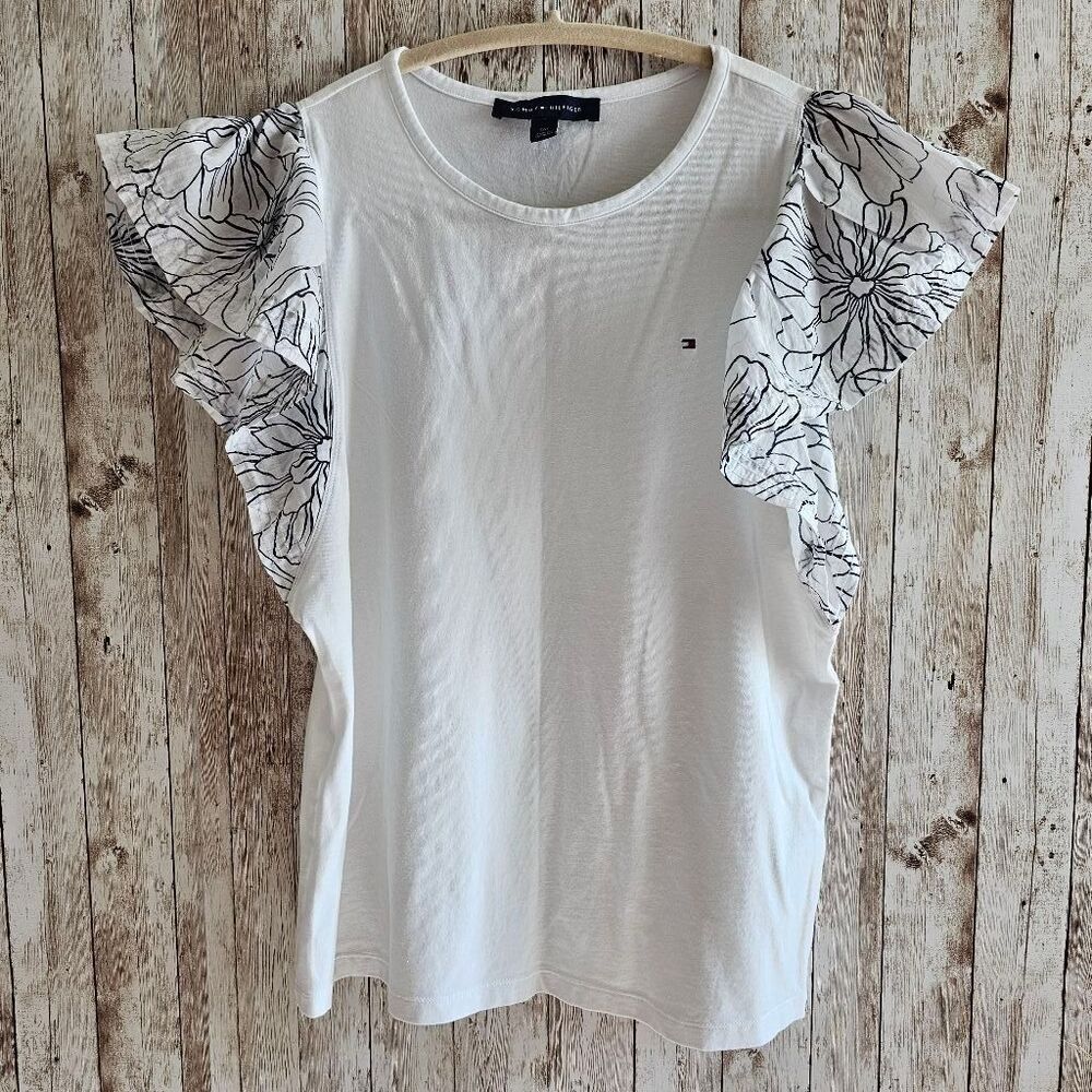 Women's Tommy Hilfiger White Puff Floral Sleeve T-Shirt - Size S